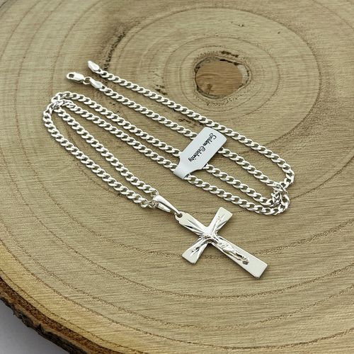 SREBRNY ŁAŃCUSZEK KOMUNIJNY + DUŻY KRZYŻYK JEZUS 925 / DLA CHŁOPCA + GRAWER na Arena.pl