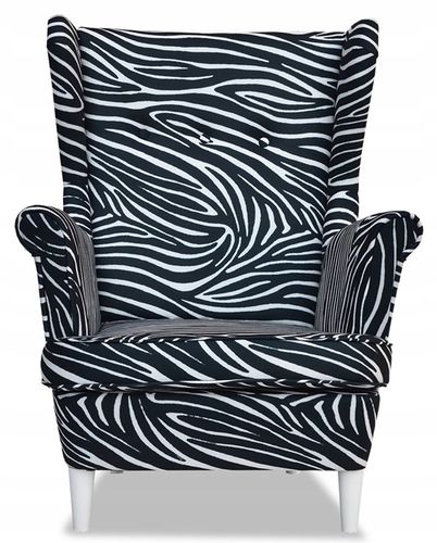 Fotel uszak ARI PRINT z podnóżkiem, skandynawski Family Meble zebra na Arena.pl