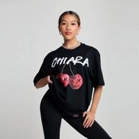 Chiara Wear - T-shirt bawełniany oversize CHERRY - czarny M