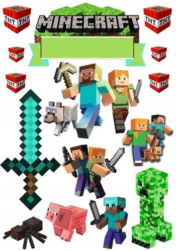 Wydruk CUKROWY masa cukrowa na tort PIKSELE zestaw POSTACI dekoracja tekst na Arena.pl