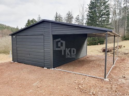 Garaż Blaszany 4x6 wiata 3,5x6 Brama uchylna Antracyt dach dwuspad TKD207 na Arena.pl