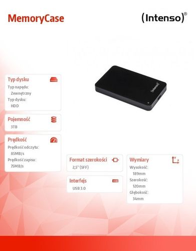 Dysk 2.5'' 3TB USB 3.0 MemoryCase czarny na Arena.pl
