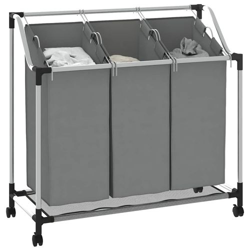 Kosz na pranie z kółkami 3 przegrody szary na Arena.pl