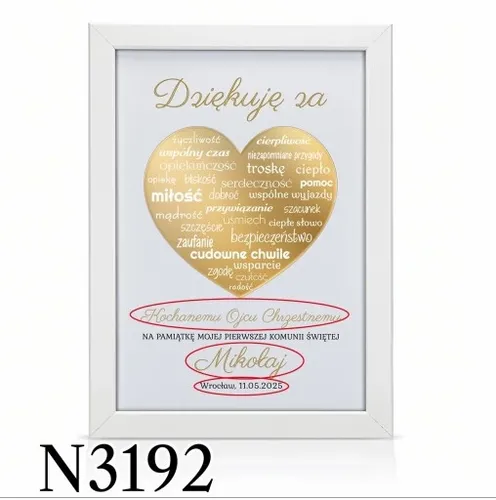Podziękowania KOMUNIA Św DLA CHRZESTNYCH RAMKA 3D DZIADKÓW PREZENT obraz na Arena.pl