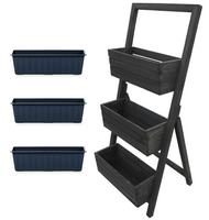 Kwietnik kaskadowy stojak na kwiaty potrójny z drewna SZARY + Wkłady