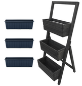 Kwietnik kaskadowy stojak na kwiaty potrójny z drewna SZARY + Wkłady