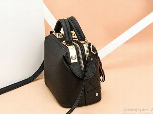 CZARNA TOREBKA Ramię Klasyczna PIKOWANA MIŚ Złote Dodatki Kuferek na Arena.pl