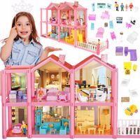 DOMEK DLA LALEK WILLA RÓZOWA MEBLE LALKI LALECZKI TARAS SAMOCHÓD DO ZABAWY