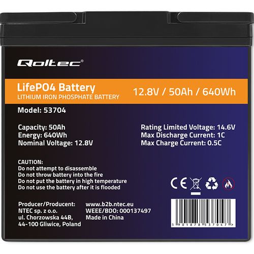 Qoltec Akumulator LiFePO4 12.8V 50Ah BMS na Arena.pl