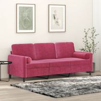3-osobowa sofa z poduszkami, winna czerwień, 180 cm, aksamit