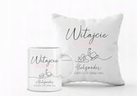 Zestaw PODUSZKA i KUBEK PREZENT dla rodziców metryczka + imię dziecka