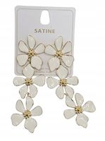Kolczyki wiszące kwiaty emaliowane stal chirurgiczna biały 9cm