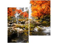 60X60CM ZEGAR JESIENNY WODOSPAD OBRAZ DREWNO ŚCIAN KWADRAT