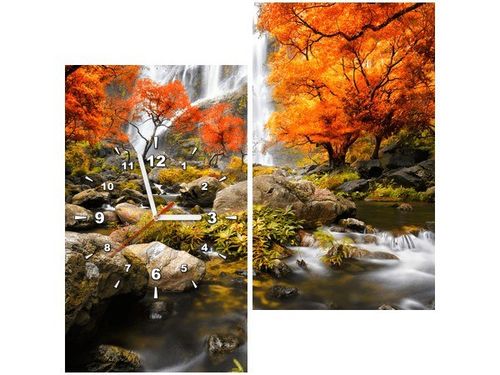 60X60CM ZEGAR JESIENNY WODOSPAD OBRAZ DREWNO ŚCIAN KWADRAT na Arena.pl