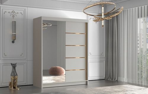 SZAFA PRZESUWNA FLAVIO III 150cm z lustrem GARDEROBA ZŁOTY uchwyt i na Arena.pl