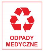 NAKLEJKA ODPADY MEDYCZNE na KOSZ SEGREGACJA ŚMIECI 15x13 cm
