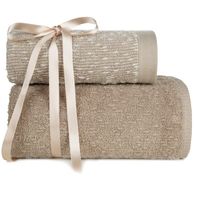 Komplet 2 ręczników z efektem bouclé TAMINA 50x90 i 70x140 jasnobrązowy
