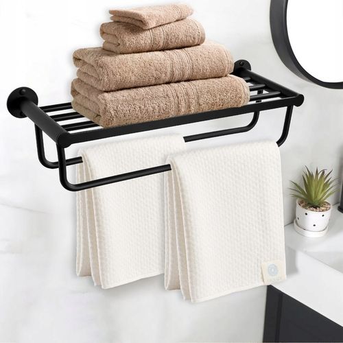 WIESZAK ŚCIENNY NA RĘCZNIKI ŁAZIENKOWY PÓŁKA DRABINKA DO ŁAZIENKI CZARNY na Arena.pl