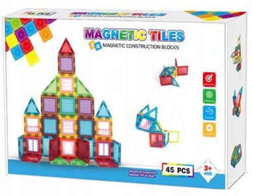 KLOCKI MAGNETYCZNE 3D konstrukcyjne DUŻE Zestaw 45 el. Magnetic Tiles na Arena.pl