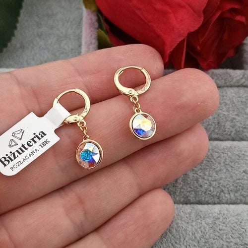 ZŁOTE KOLCZYKI WISZĄCE AURORE HOLO CYRKONIE WYJĄTKOWE DAMSKIE POZŁACANE 18K na Arena.pl