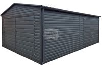 Garaż blaszany 3,5x5 2x Brama - Antracyt - Dach dwuspadowy - rynna GP573