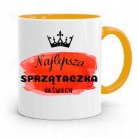 Dla Sprzątaczki Kubek Żółty Na Prezent Urodziny Z Nadrukiem Ze Zdjęciem