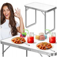 DUŻY Stolik Turystyczny Stół Kempingowy Składany 80x60cm Biały Aluminiowy