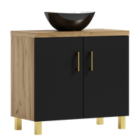 Szafka łazienkowa ROCO 80 czarny/dąb craft złoty z umywalką Eliza C (W5)