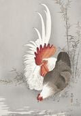 Plakat 70x100cm Rooster and Chicken, Koson Japoński Vintage do Salonu