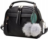 Damska Torebka skórzana kuferek pompon na ramię  T13