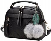 Damska Torebka skórzana kuferek pompon na ramię  T13