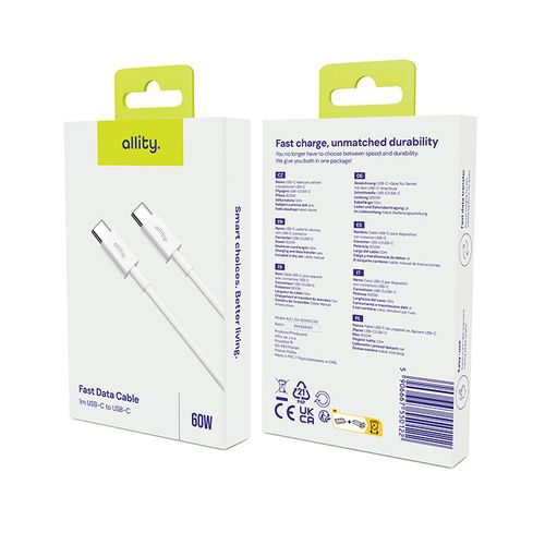 Allity kabel AUC-03 USB-C - USB-C 1,0 m 60W biały na Arena.pl