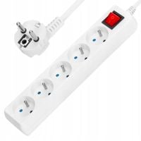 LISTWA ZASILAJĄCA BIAŁA PRZEDŁUŻACZ SIECIOWY KABEL UZIEMIENIE 5 GNIAZD