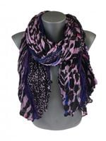 Piękny cienki szalik zwierzęcy print fioletowy czarny WK-29