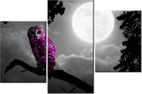 60 90CM OBRAZ 3 ELEM FIOLETOWA SOWA ŚCIENNY DRUK PŁÓTNO