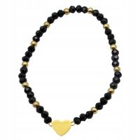 Bransoletka z czarnych koralików przekładka serduszko pełne kolor złoty