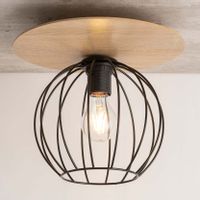 Industrialna lampa sufitowa Cyber 32354 druciana czarna drewno