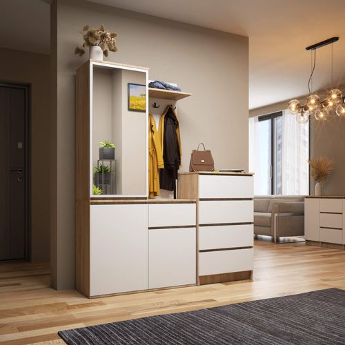 Szafa do przedpokoju z lustrem ENTRO 95 cm duża garderoba - sonoma biała na Arena.pl