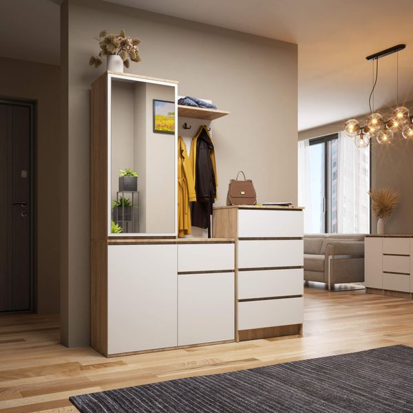 Szafa do przedpokoju z lustrem ENTRO 95 cm duża garderoba - sonoma biała zdjęcie 7