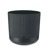 Doniczka plastikowa z podstawką osłonka 16 cm mat antracyt prążkowany wzór