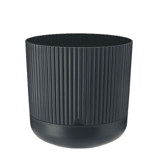 Doniczka plastikowa z podstawką osłonka 16 cm mat antracyt prążkowany wzór na Arena.pl