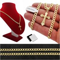 ZŁOTY ŁAŃCUSZEK MĘSKI Z KRZYŻYKIEM 585/925 SZEROKI NASZYJNIK DLA TATY, SYNA