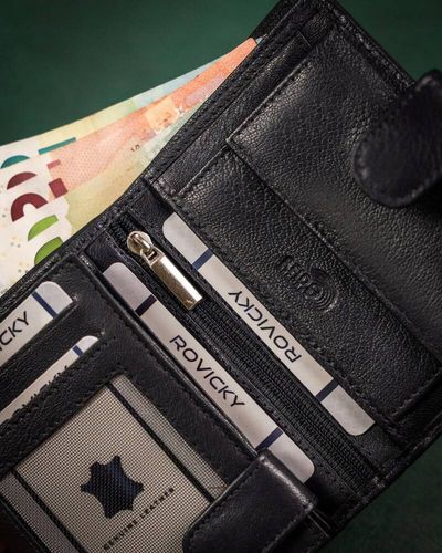 klasyczny, skórzany portfel męski na zatrzask - rovicky na Arena.pl