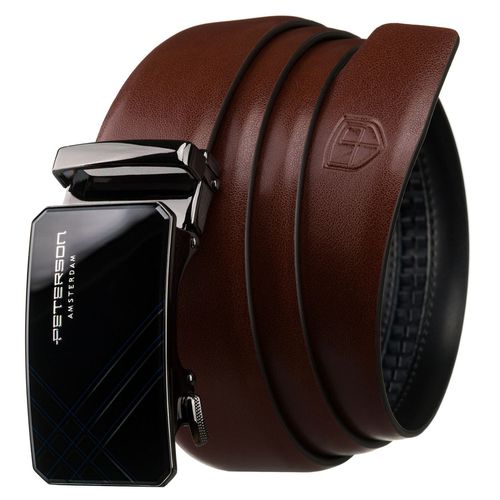 brązowy pasek męski ze skóry naturalnej z automatyczną klamrą - peterson 85 na Arena.pl