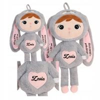 LALKA METOO Z IMIENIEM KRÓLIK 50 cm SZARO RÓŻOWY PREZENT NA CHRZEST METRYKA