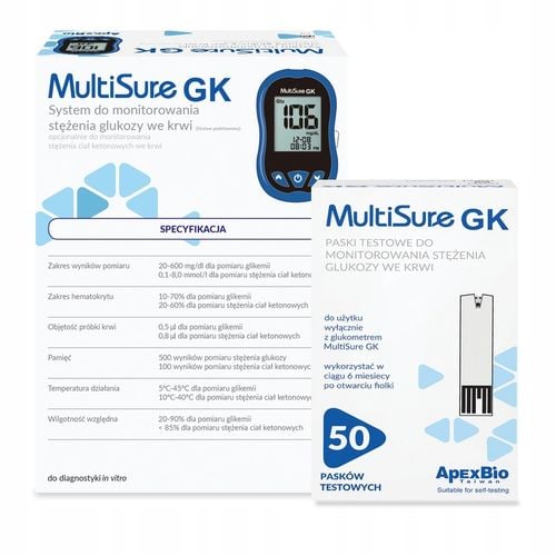 Ketometr Glukometr 2w1 Multisure GK pomiar glukozy ketonów + paski glukoza na Arena.pl