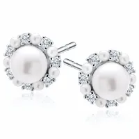 RODOWANE SREBRNE KOLCZYKI KÓŁKA KÓŁECZKA PERŁY PEREŁKI BIAŁE CYRKONIE