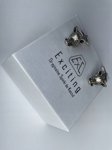 Srebrne spinki do mankietów EXC Dzik Dziki Głowa Dzika dla Myśliwego w Etui na Arena.pl