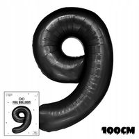 BALON FOLIOWY CYFRĄ CYFERKA 9 CZARNA NA IMPREZE URODZINOWĄ PRZYJĘCIE 100cm