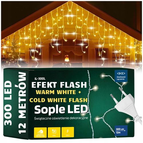 SOPLE ZEWNĘTRZNE LAMPKI LED 300LED 12M FLASH BIAŁE CIEPŁE GRUBY PRZEWÓD na Arena.pl